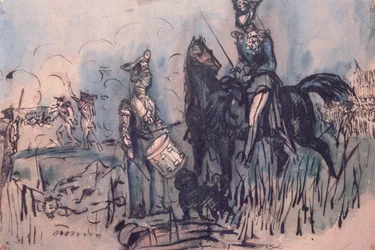 Tropas russas na batalha de Inkerman, 5 de novembro de 1854 (wc e tinta e lavar no papel)